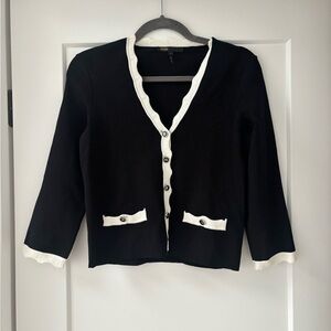 Maje Black and White V‑Neck Women's Cardigan Sweater